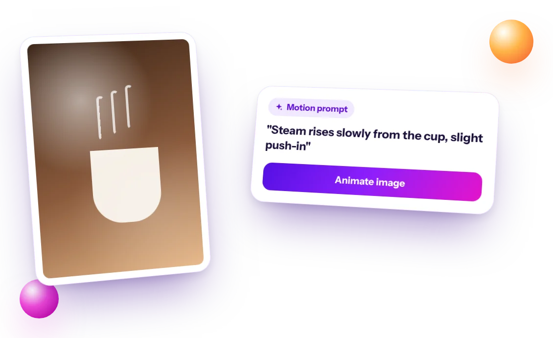 Imagen de un café con un prompt de movimiento sobre el vapor